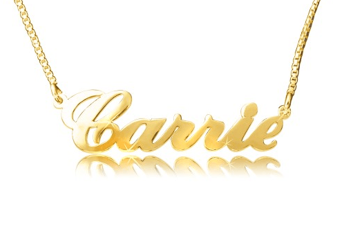 Carrie No Curled End Style Gold Plated Name Necklace