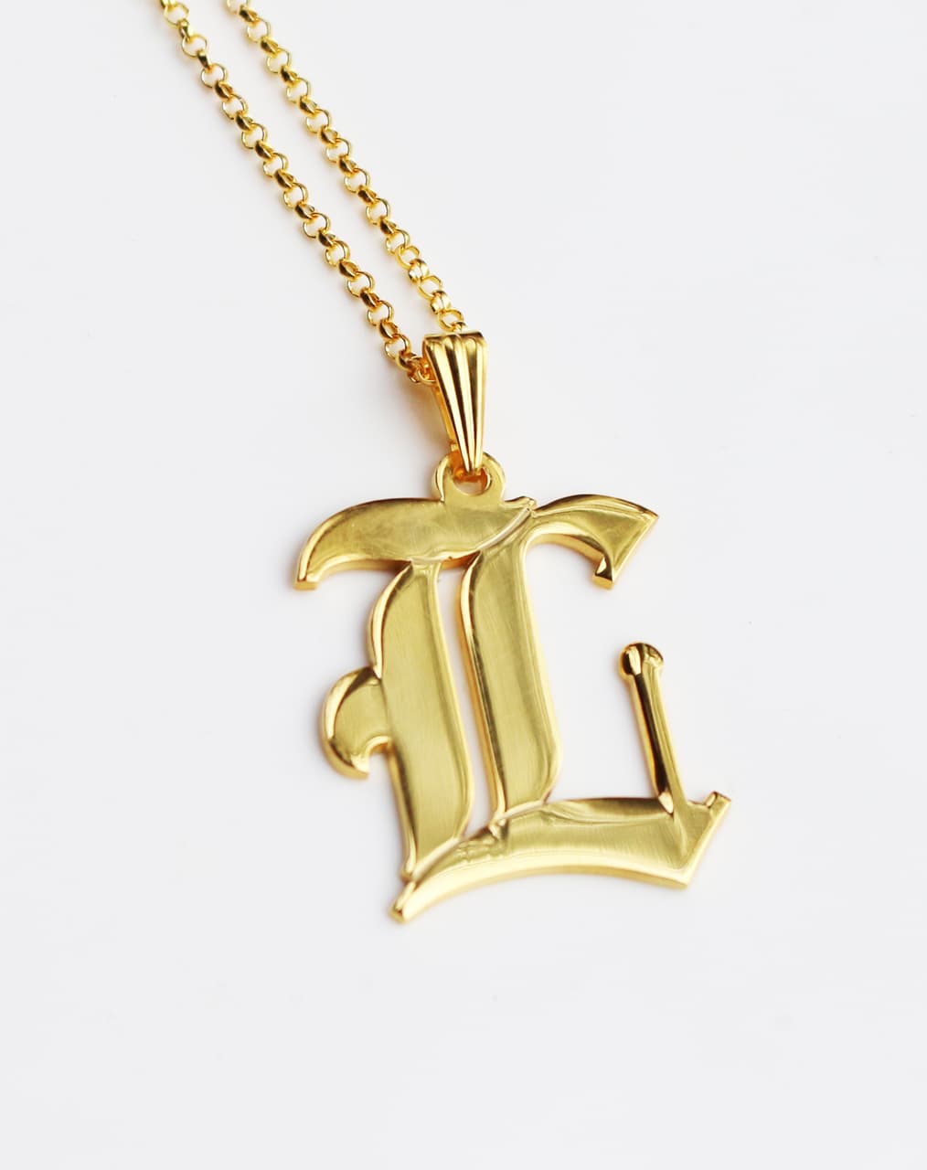 Large Statement Old English Initial Necklace, view 3
