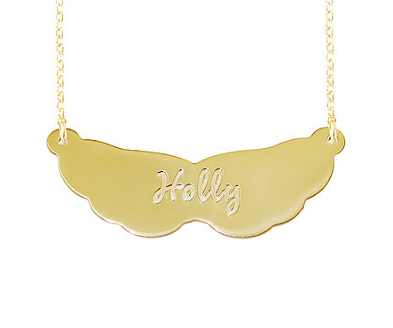 Engraved Nameplate Bar Necklace Wings Style