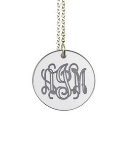 Engraved Disc Monogram Necklace Black Ink