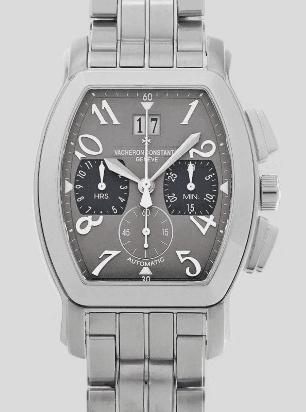 Vacheron Constantin Royal Eagle Gray Arabic Numerals Dial on Stainless Steel Bracelet Ref. 49145 — 37mm Stainless Steel case, Gray Arabic Numerals dial, Stainless Steel Bracelet bracelet. Very Good. OG BOX-LA.