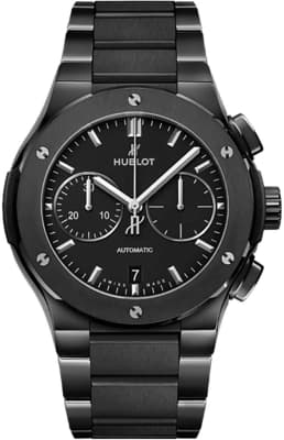 Hublot Classic Fusion Chronograph Black Dial on Bracelet Ref. 540.CM.1170.CM with Card 2021 — 42mm Ceramic case, Black dial, Bracelet bracelet. Very Good, 2021. OG Box, +2 Links on the side
MSRP $14,600.