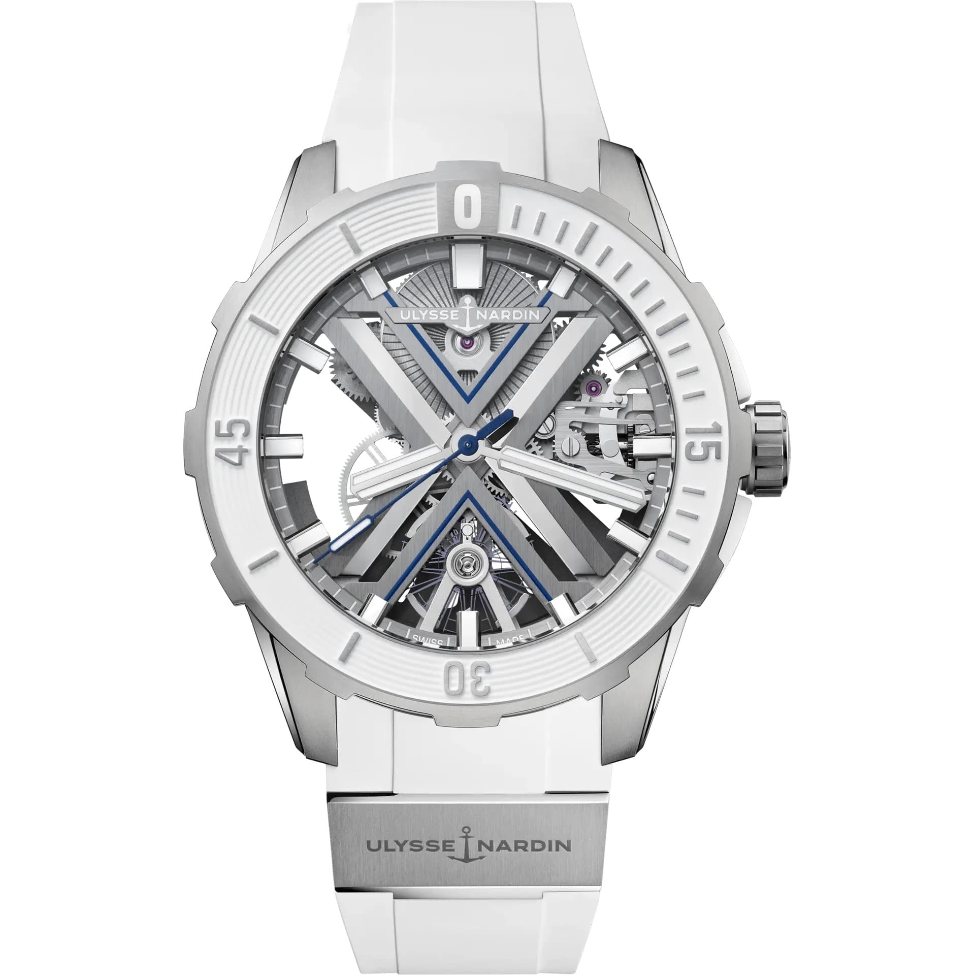 Ulysse Nardin Diver X Skeleton Gray Skeleton Dial on Rubber Ref. 3723-170-1A with Card 2023 — 44mm Titanium case, Gray Skeleton dial, Rubber bracelet. Like New, 2023. Complete Set
MSRP $33,000.