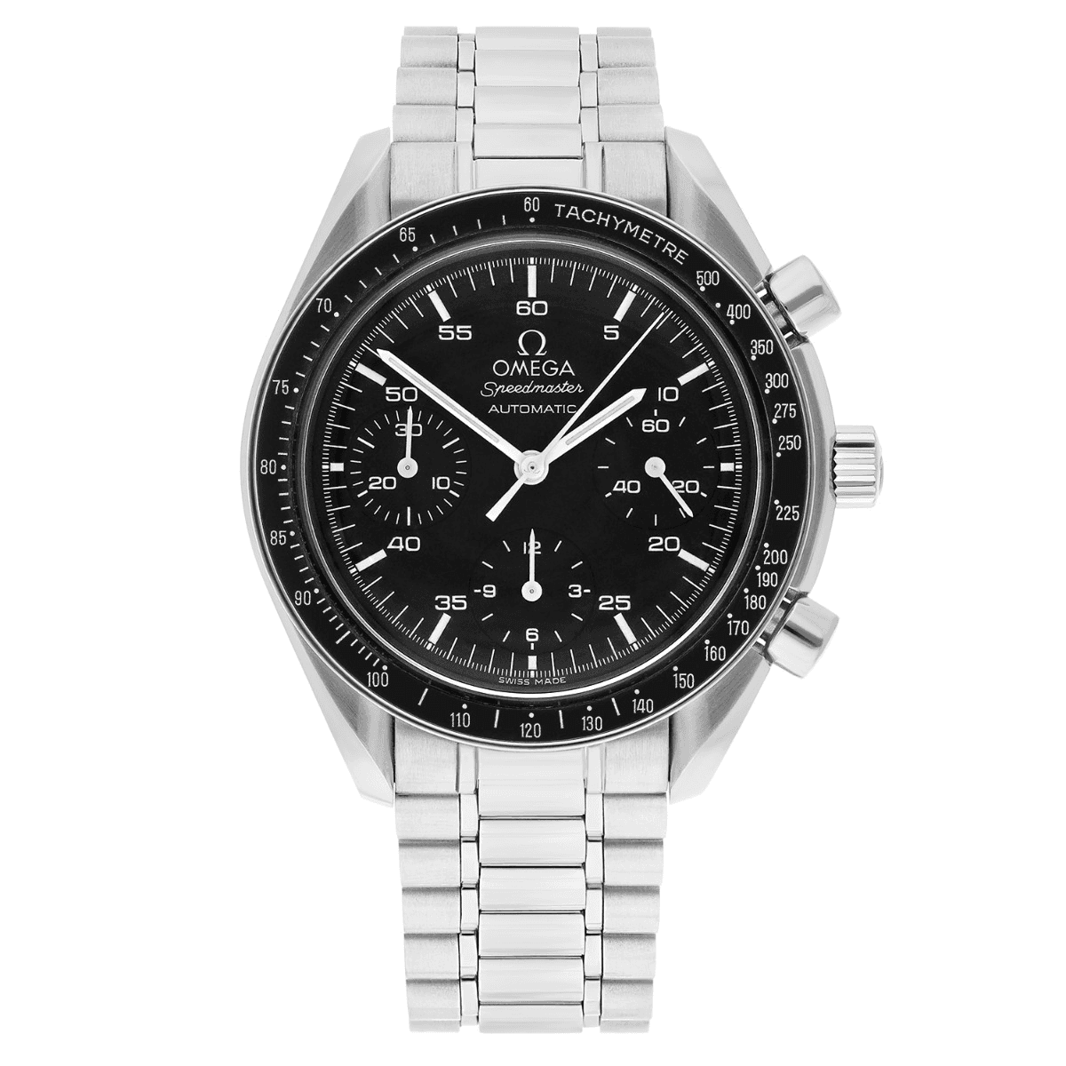 Omega Speedmaster Reduced Black Dial on Stainless Steel Ref. 3510.5 with Card — 39mm Stainless Steel case, Black dial, Stainless Steel bracelet.