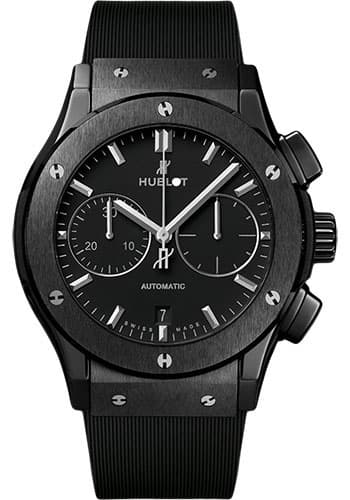 Hublot Classic Fusion Black Magic Black Dial on Rubber Fold clasp Ref. 521.CM.1171.RX with Manuals Only — 45mm Ceramic case, Black dial, Rubber Fold Clasp bracelet. Very Good.