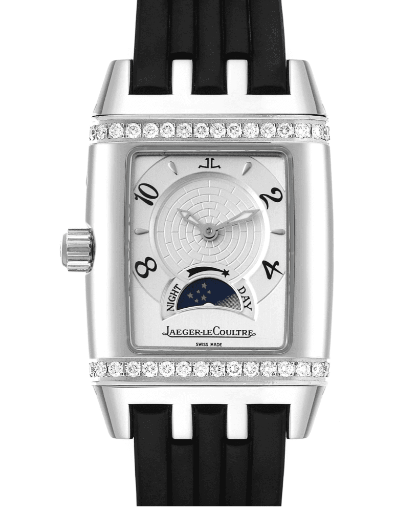 Jaeger-LeCoultre Reverso Gran Sport Duetto White Dial on Rubber Strap Ref. 296.8.74/Q2968620 — 24.2mm x 38.5mm Stainless Steel case, White dial, Rubber Strap bracelet. Good.