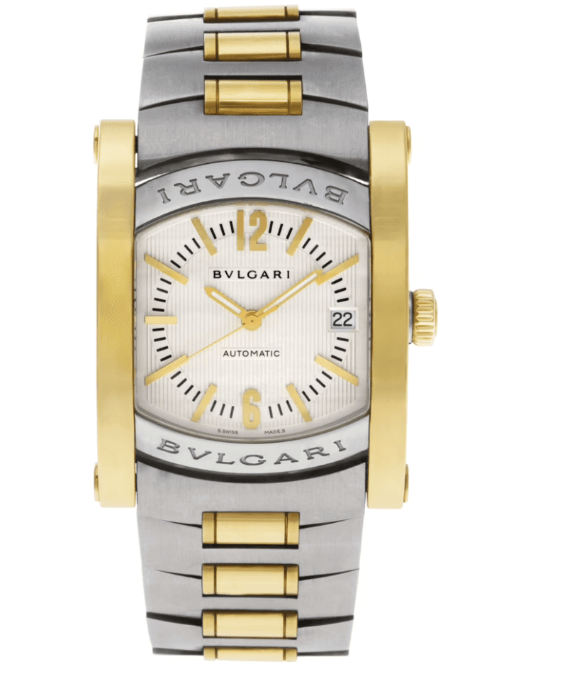 Bvlgari Assioma Ivory/Gold Stick Dial Ref. AA44SG — 34mm Stainless Steel & Yellow Gold Capping case, Ivory/gold Stick dial, Unspecified bracelet. Very Good.