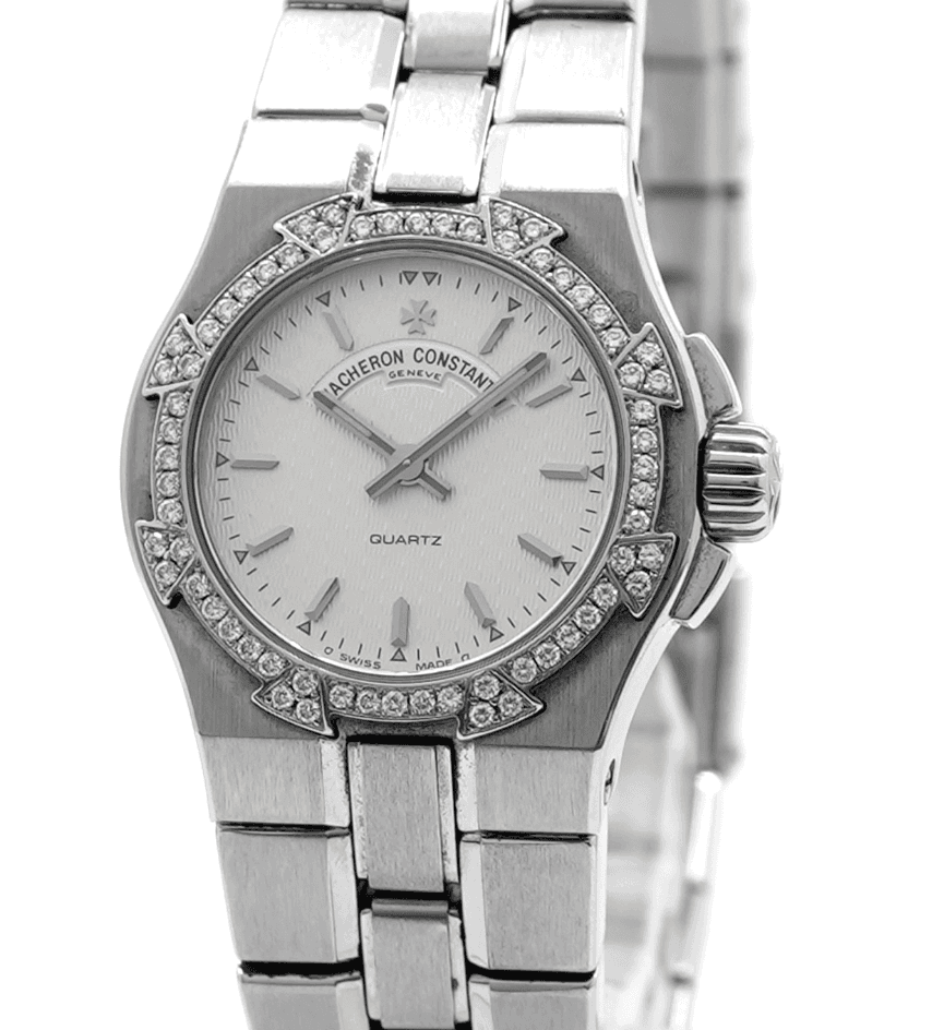 Vacheron Constantin Overseas White Dial on Stainless Steel Bracelet Ref. 16550/423A-8880 — 25mm Stainless Steel case, White dial, Stainless Steel Bracelet bracelet. Good.