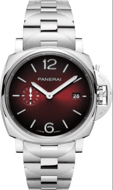 Panerai Luminor Due Burgundy Dial Ref. PAM01539/OP7610 with Card — 42mm Stainless steel case, Burgundy dial, Unspecified bracelet. Excellent. OG BOX, CARD, EXTRA LEATHER & RUBBER STRAPS.
MSRP $8,900.