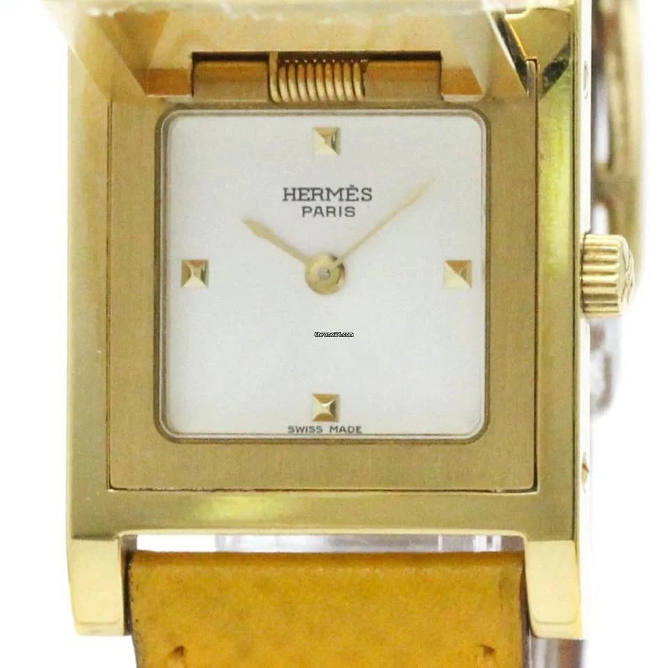 Hermes Medor White Dial on Leather Ref. MEDOR — 23mm case, White dial, Leather bracelet. Good.