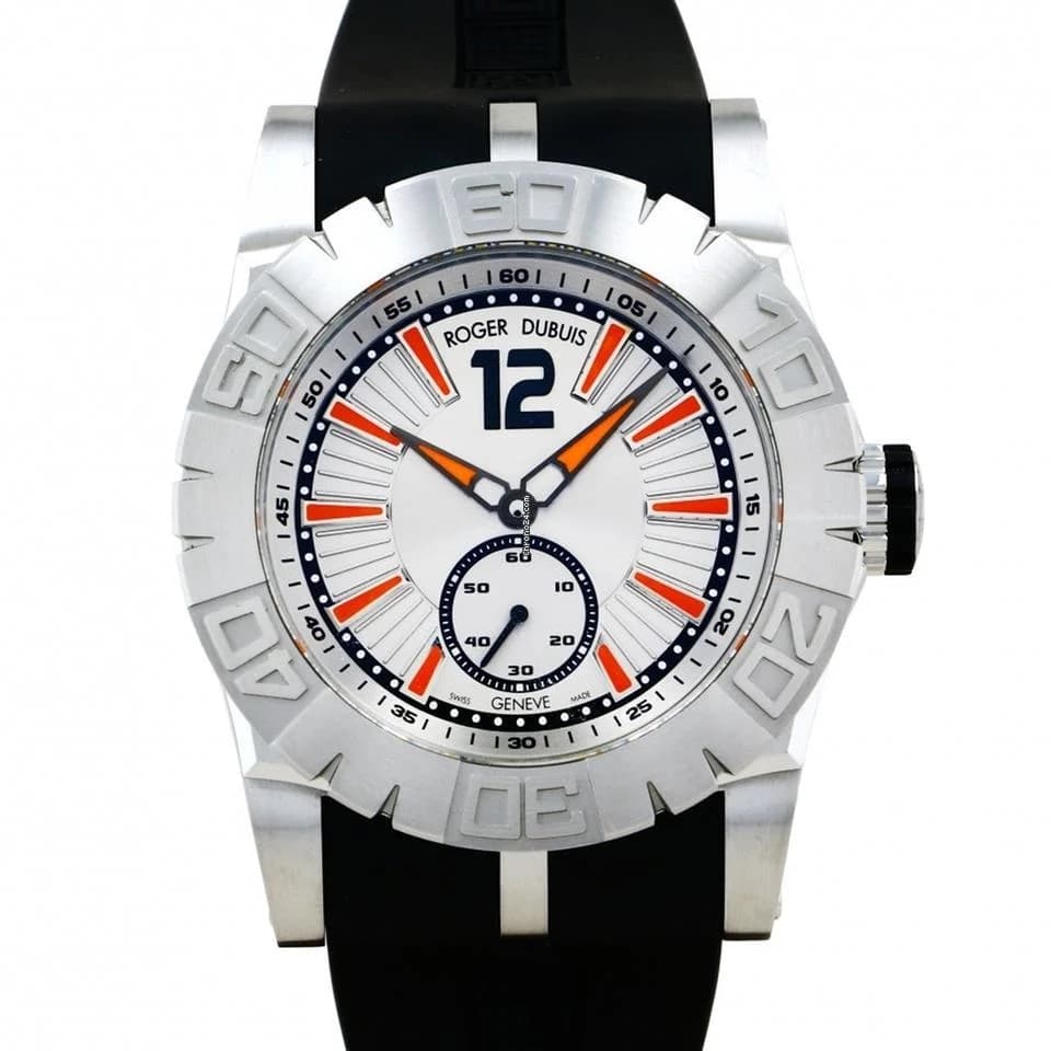 Roger Dubuis Easy Diver Silver Dial on Rubber Ref. RDDBSE0256 — 46mm case, Silver dial, Rubber bracelet. Excellent.