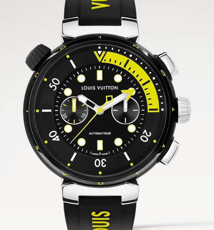 Louis Vuitton Tambour Street Diver Black Dial on Black Rubber Band Ref. QA167 — 46mm Stainless Steel / Black PVD Coating case, Black dial, Black Rubber Band bracelet. Very Good. MSRP: 9,700.
