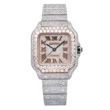 Cartier Santos WSSA0018 — 40mm Stainless Steel case, Roman Diamond dial, Cartier Diamond bracelet. Excellent, 2024. Iced Out.
