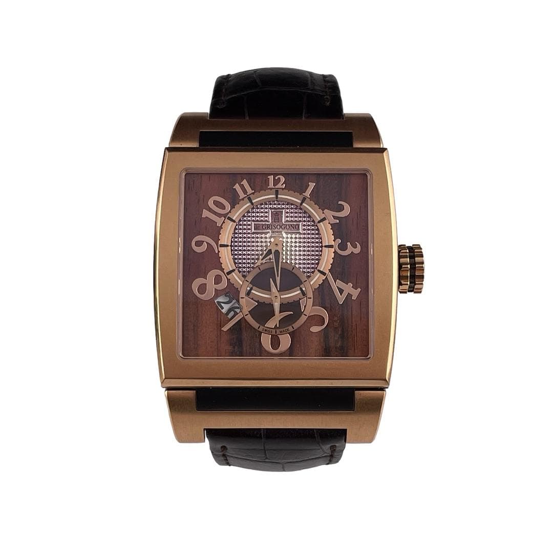 De Grisogono Instrumento Wood Dial on Leather Ref. AU750 — 40mm case, Wood dial, Leather bracelet. Very Good.