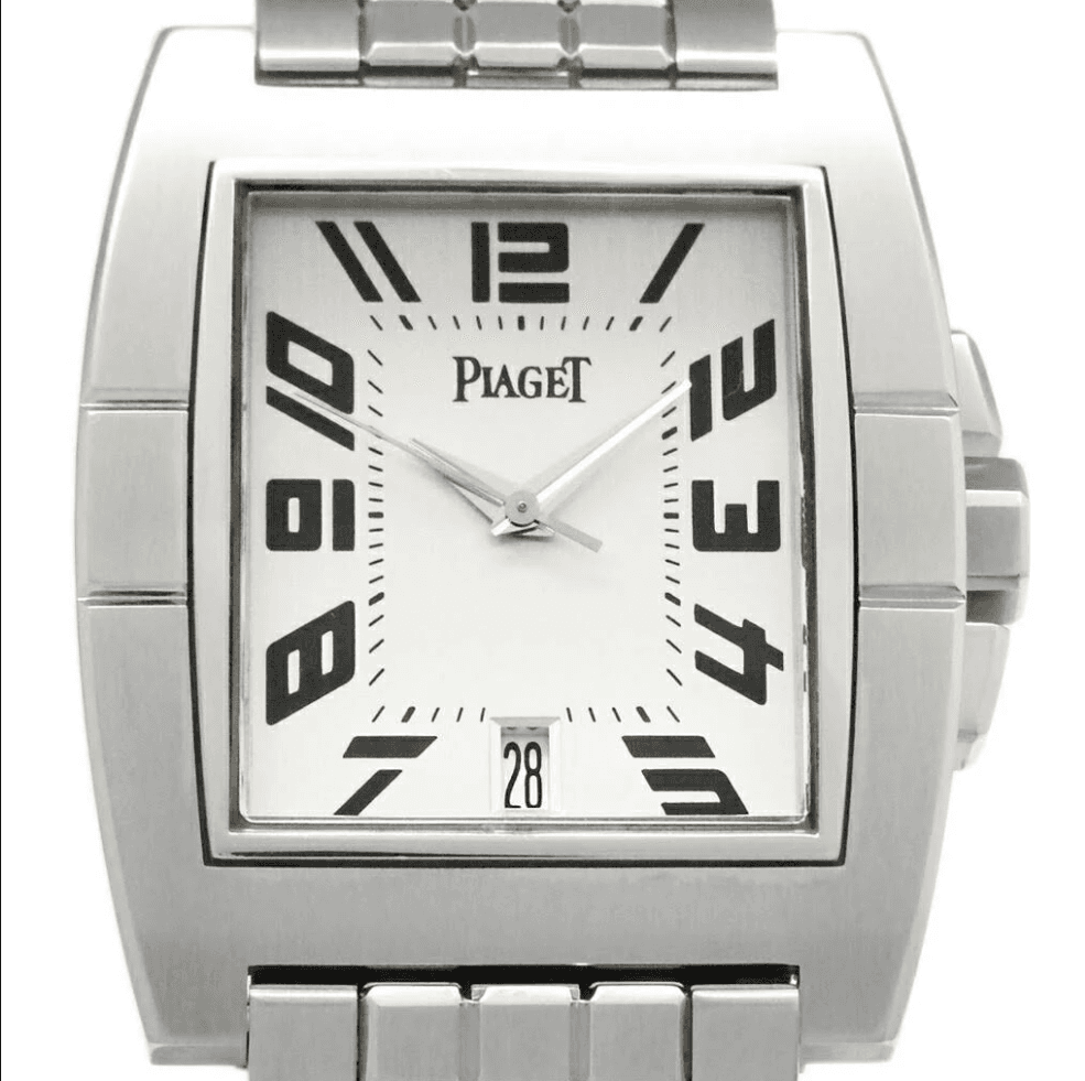 Piaget Upstream Silver Arabic Dial on Stainless Steel Bracelet Ref. 27050 / P10023 — 33mm Stainless Steel case, Silver Arabic dial, Stainless Steel Bracelet bracelet. Very Good. OG BOX.