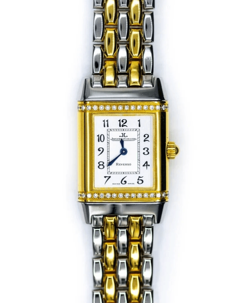 Jaeger-LeCoultre Reverso Florale Silver Arabic Dial on 2-Tone Ref. 265.5.08/Q2655120 — 33x20.5mm Stainless Steel & Yellow Gold case, Silver Arabic dial, 2-tone bracelet. Good.