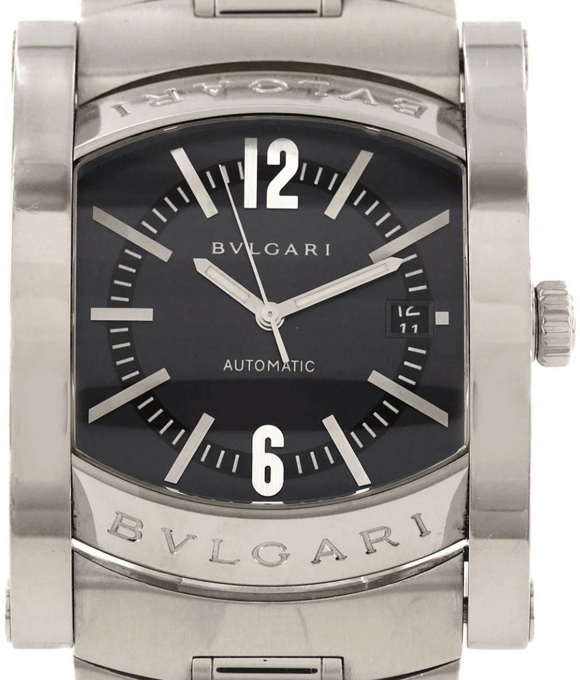 Bvlgari Assioma Black Dial on Stainless Steel Bracelet Ref. AA48S/AA48C14SSD with Papers 2006 — 38x48mm Stainless Steel case, Black dial, Stainless Steel Bracelet bracelet. Good, 2006. +1L on the side.