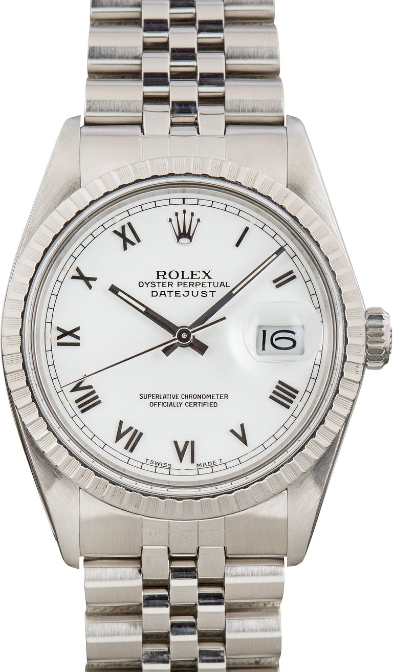 A pre-owned Rolex Datejust watch, Reference 16030, White Roman dial