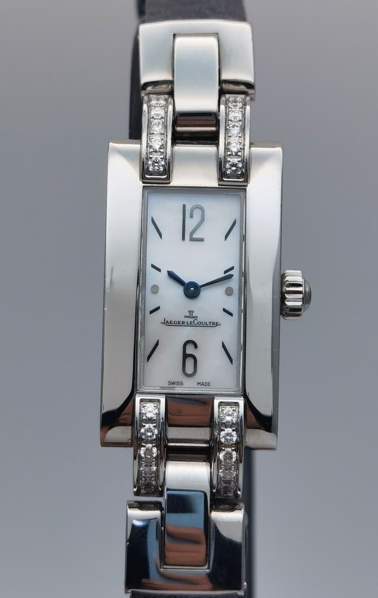 Jaeger-LeCoultre Ideale White MOP Dial on Leather Strap Ref. 460.8.08 — 17mm × 30mm Stainless Steel case, White Mop dial, Leather Strap bracelet. Good.