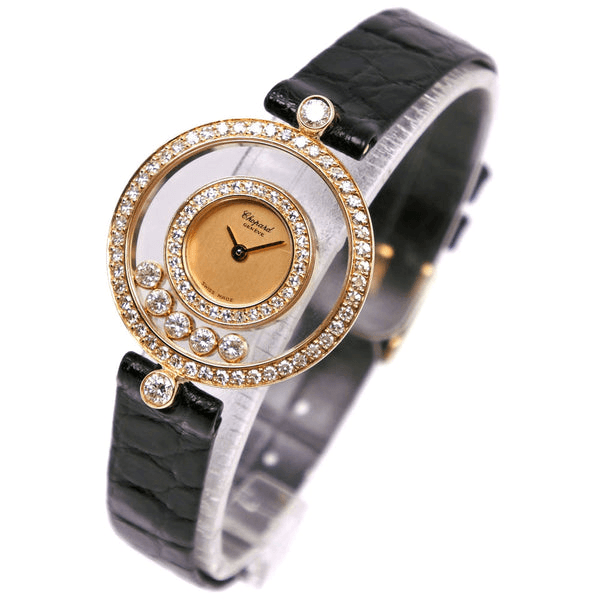 Chopard Happy Diamond Champagne Dial on Leather Ref. 20/3957 — 24mm Gold case, Champagne dial, Leather bracelet. Very Good.