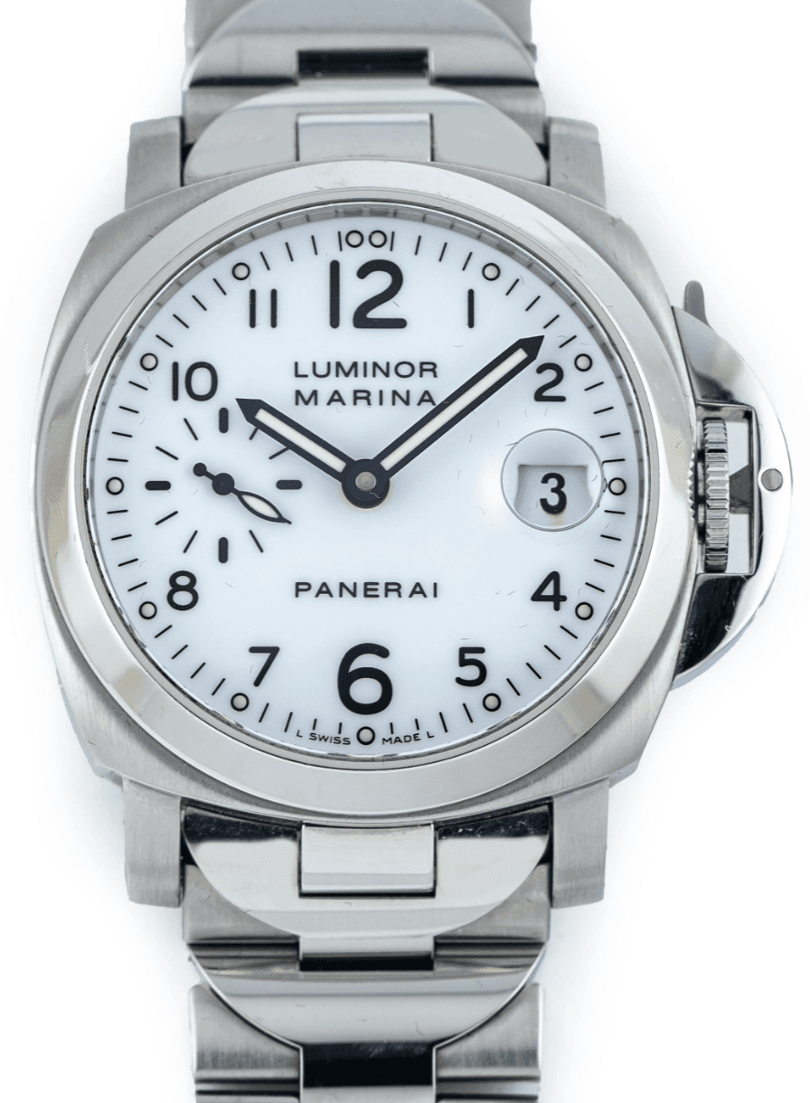 Panerai Luminor Marina White Dial on Stainless Steel Bracelet Ref. PAM00051 — 40mm Stainless Steel case, White dial, Stainless Steel Bracelet bracelet. Good.