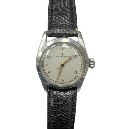Rolex Oyster Precision — 28mm Stainless Steel case, White dial, Black Leather Strap bracelet. Pre-Owned. Naked.