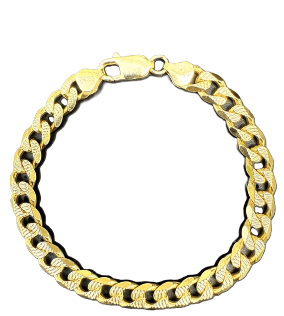 Solid 14K Yellow Gold Curb Bracelet, 7mm Wide, Diamond-cut Finish, Made To Order.