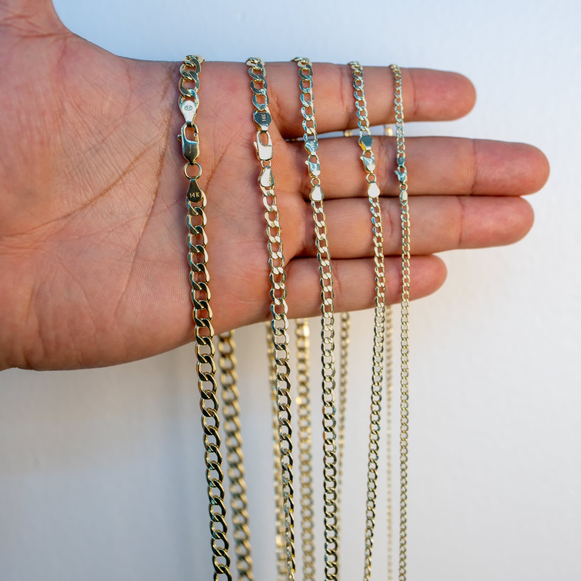 Hollow 14K Yellow Gold Curb Chain, 3.5mm Wide, Made To Order., view 5
