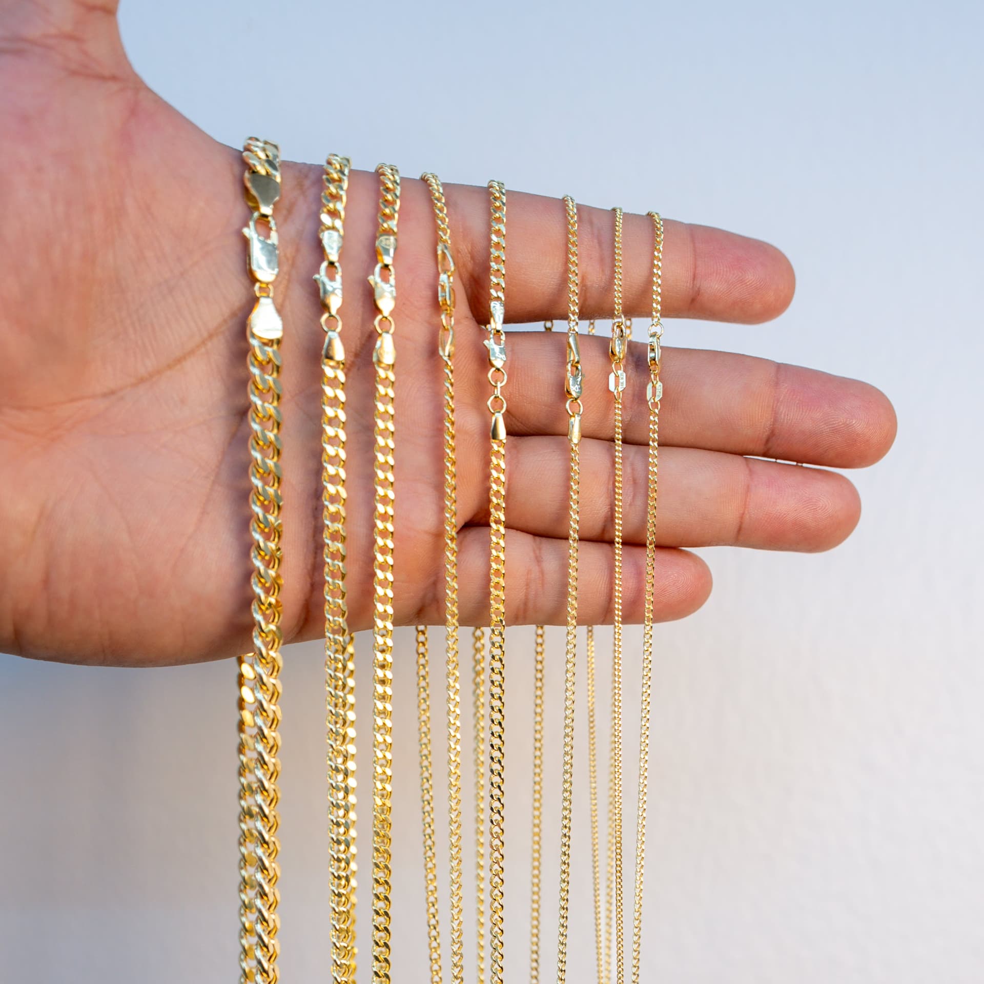 Hollow 14K Yellow Gold Franco Chain, 1mm Wide, Made To Order., view 4