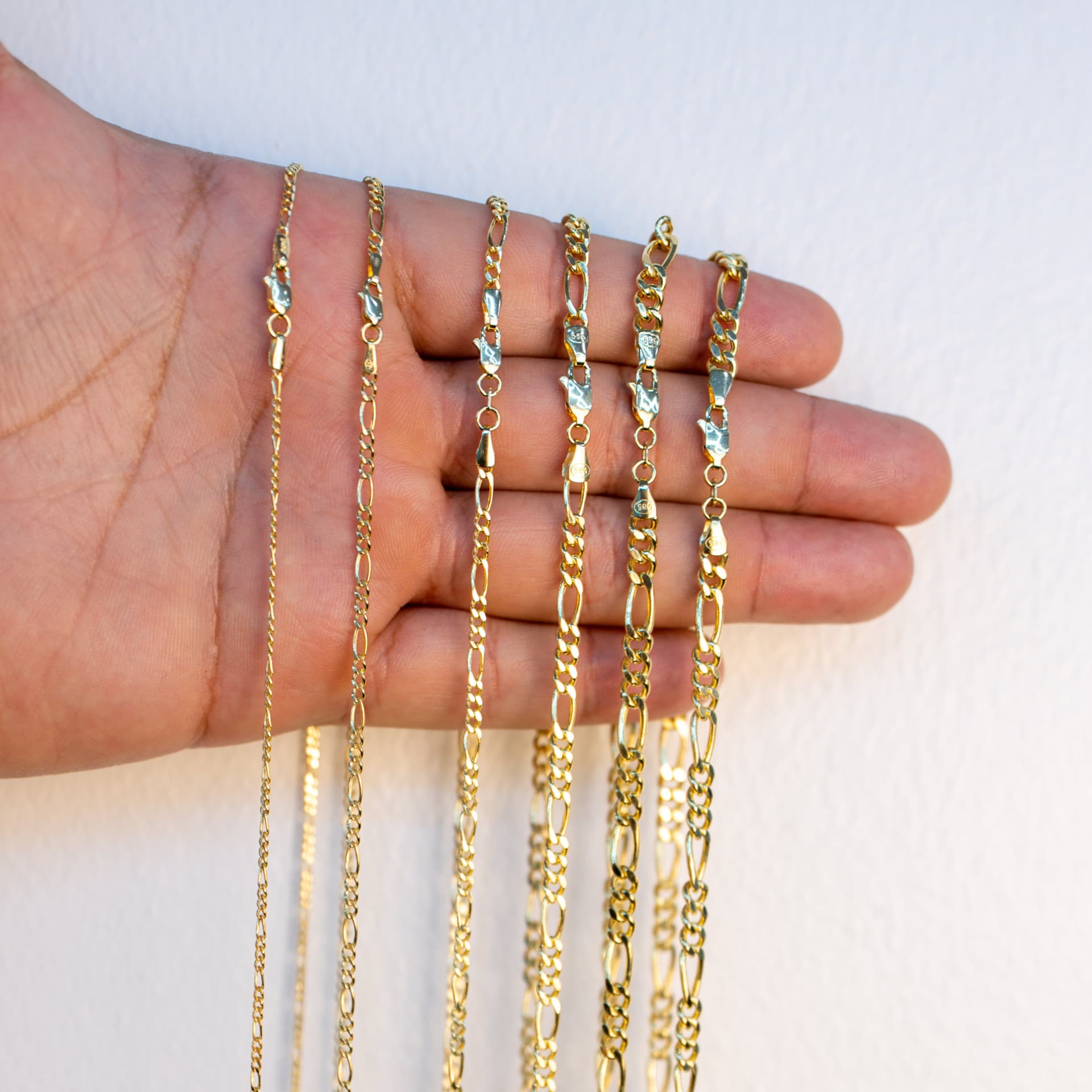 Hollow 14K Yellow Gold Figaro Chain, 4mm Wide, Made To Order., view 3