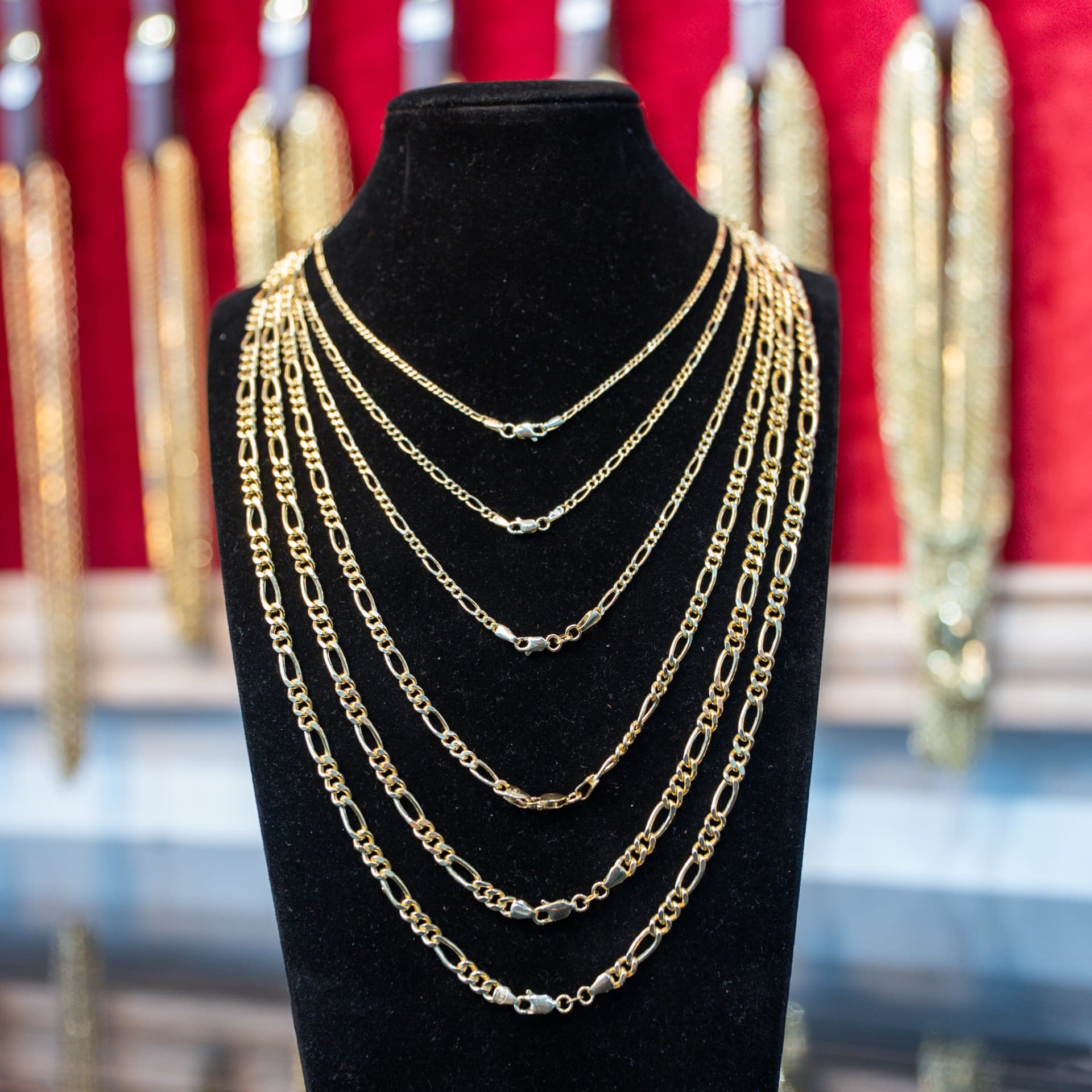 Hollow 14K Yellow Gold Figaro Chain, 4mm Wide, Made To Order.