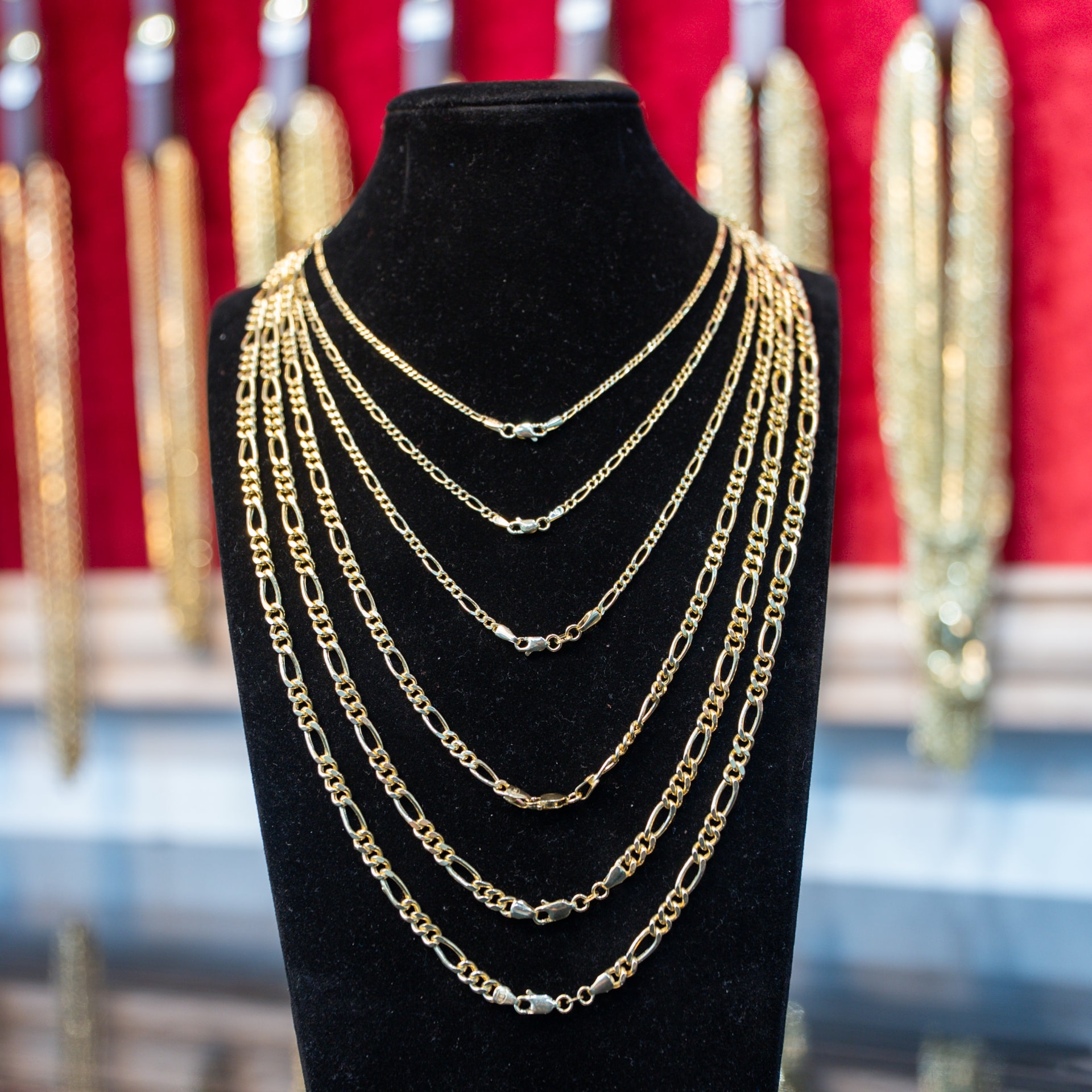 Hollow 14K Yellow Gold Figaro Chain, 4mm Wide, Made To Order.