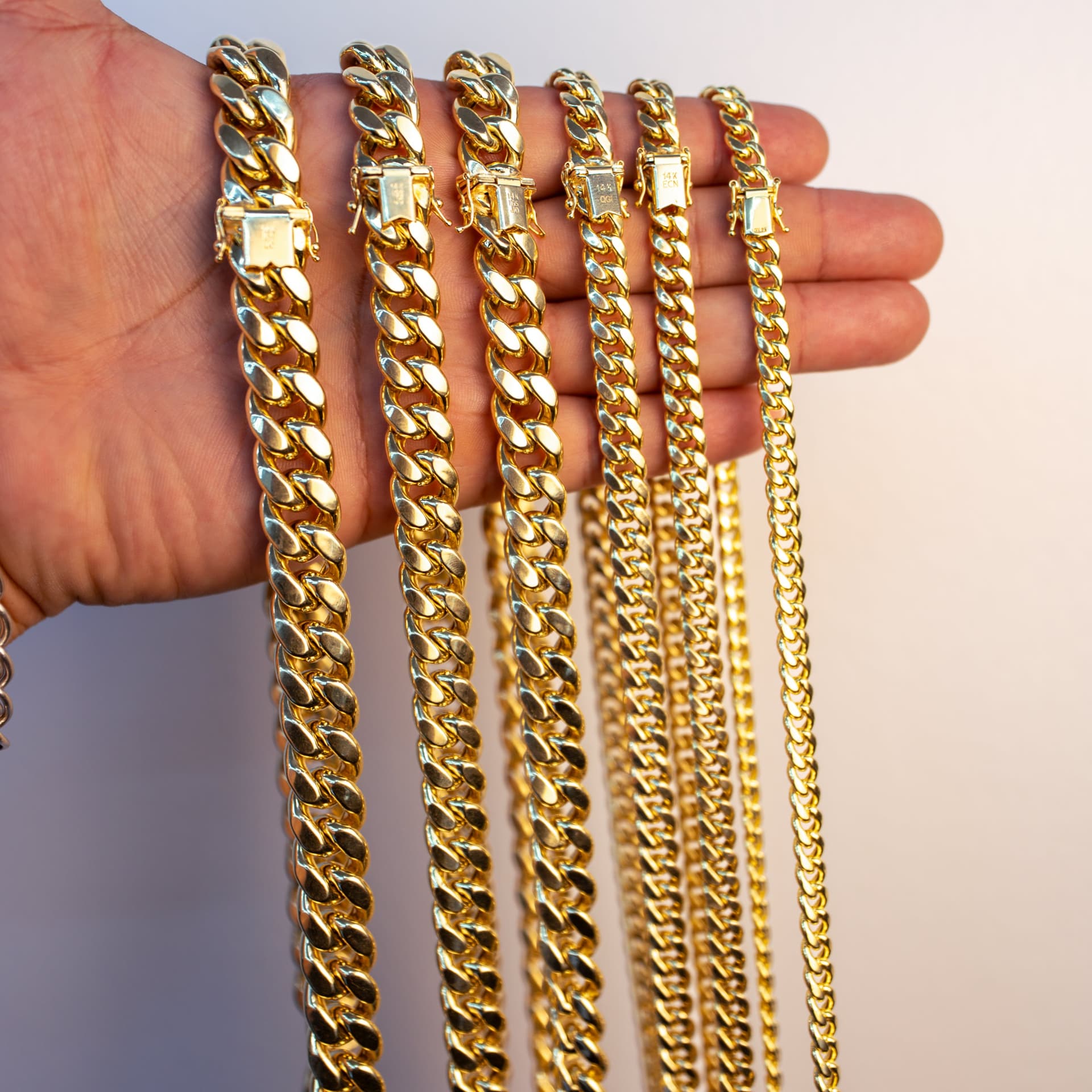 Hollow 14K Yellow Gold Miami Cuban Chain, 7.5mm Wide, Made To Order., view 3