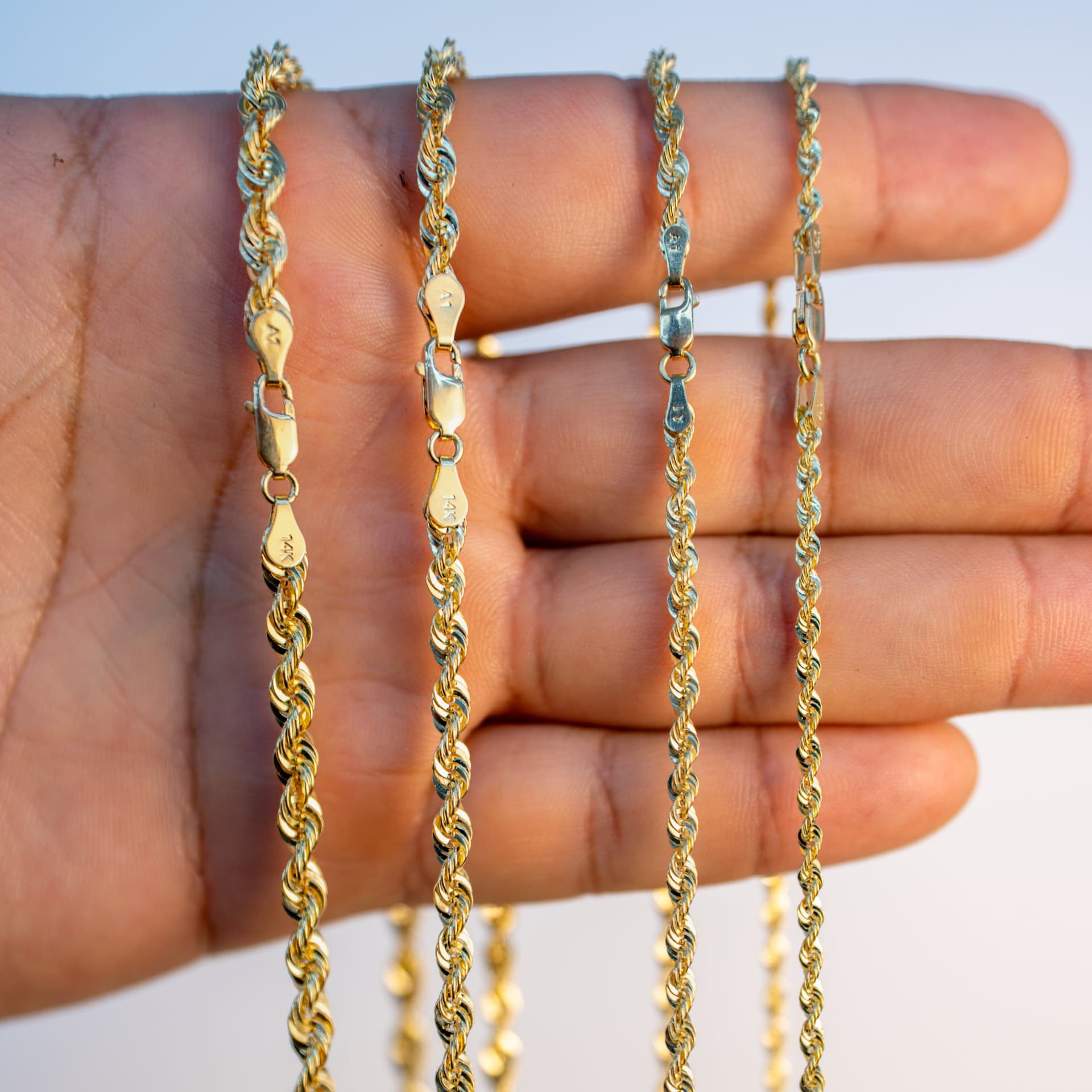 Hollow 14K Yellow Gold Rope Chain, 2mm Wide, Diamond-cut Finish, Made To Order., view 4