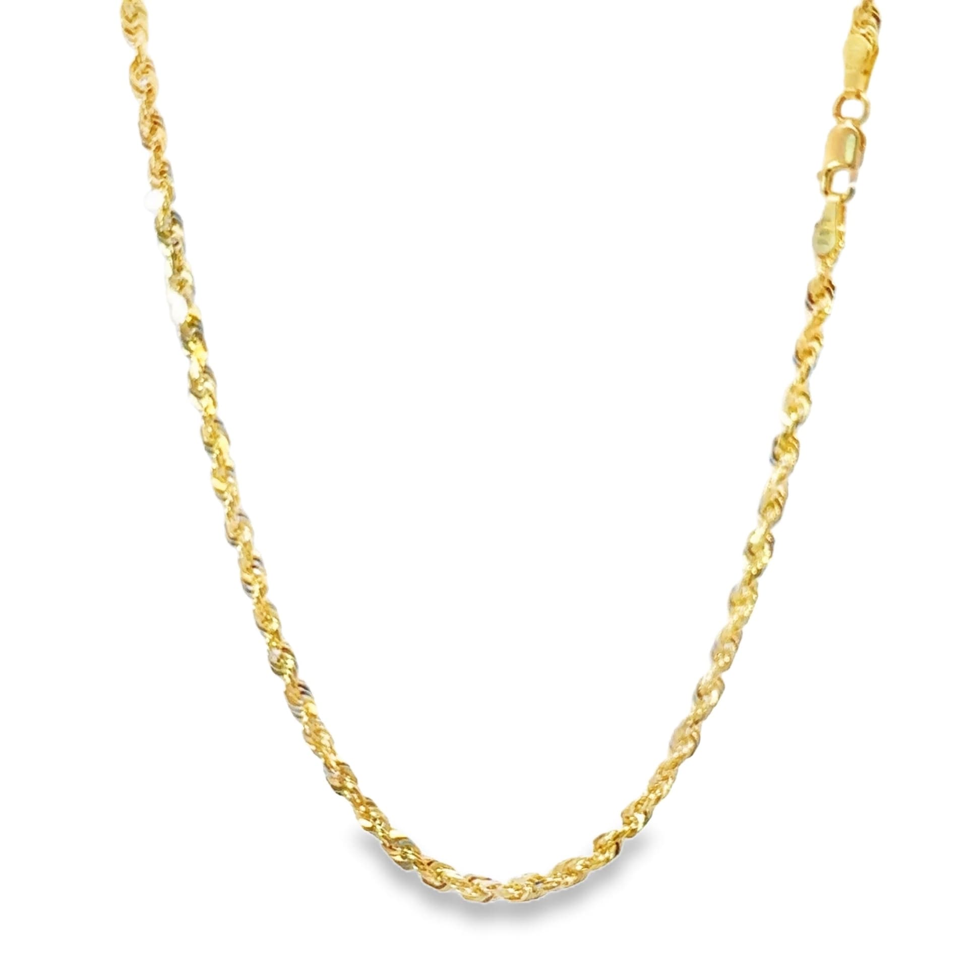 Hollow 14K Yellow Gold Rope Chain, 2.5mm Wide, Diamond-cut Finish, Made To Order., view 3