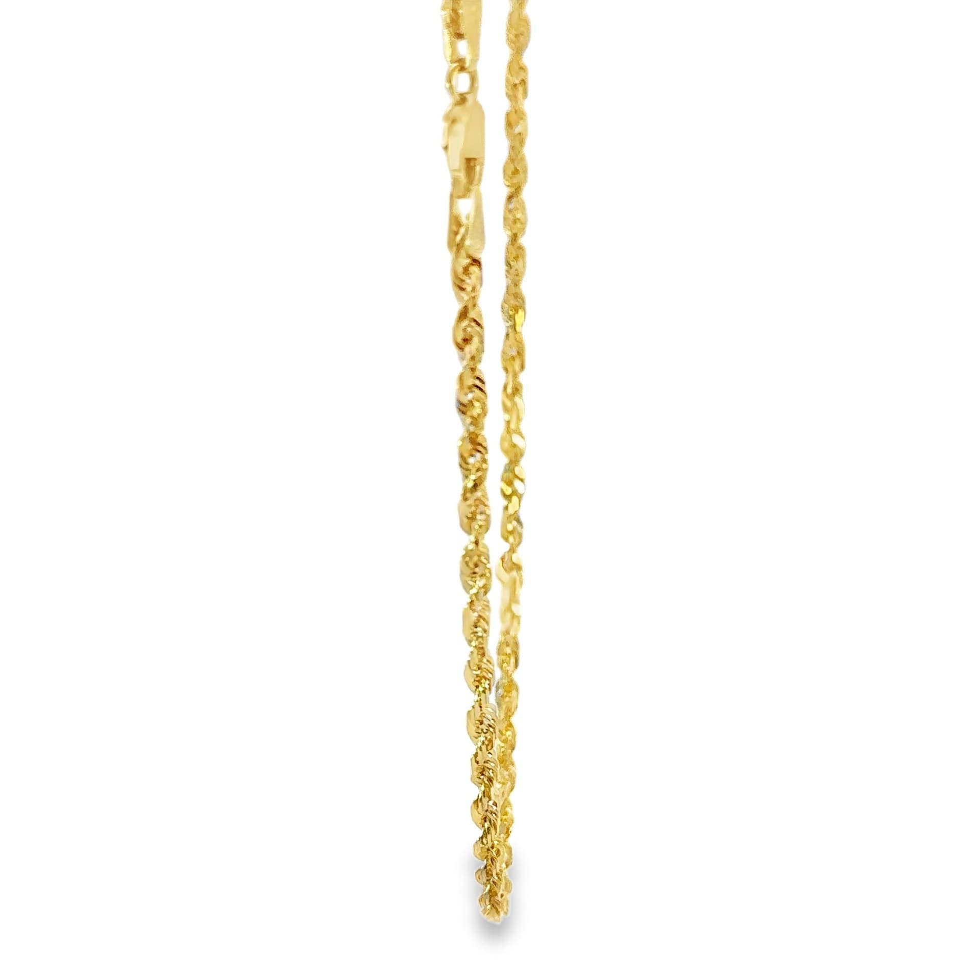 Hollow 14K Yellow Gold Rope Chain, 2.5mm Wide, Diamond-cut Finish, Made To Order., view 4