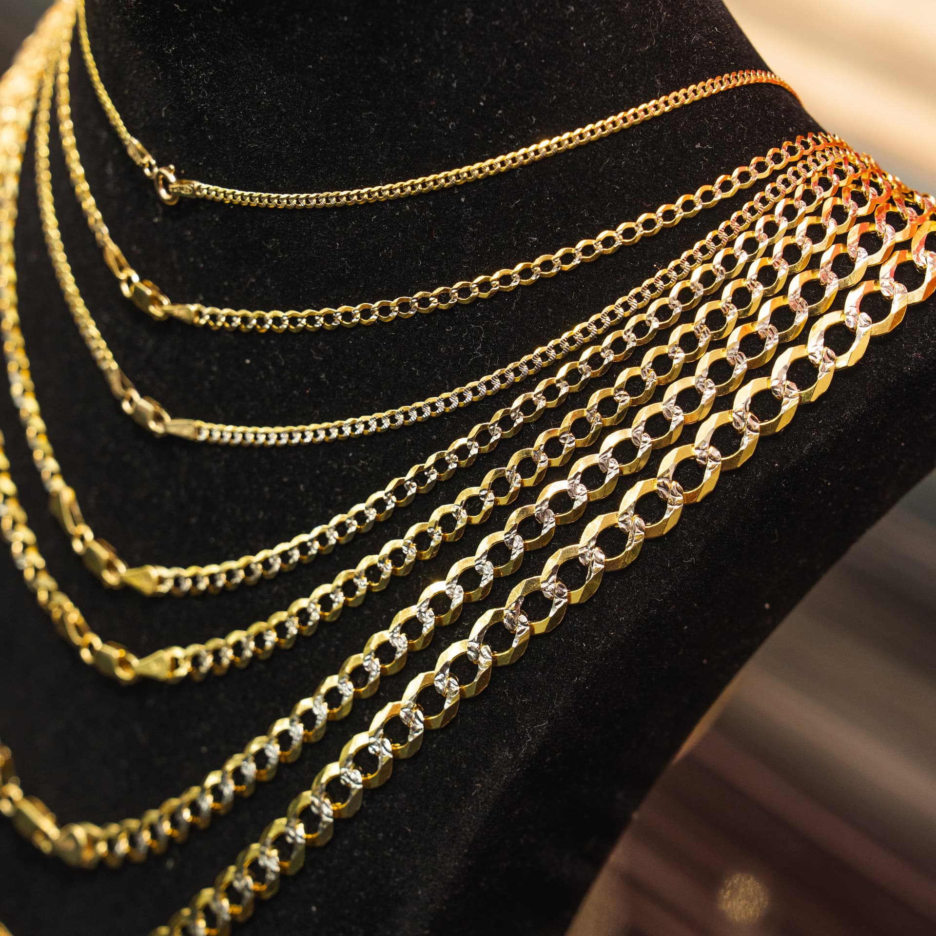 Solid 14K Yellow Gold Curb Chain, 2.5mm Wide, Made To Order., view 3