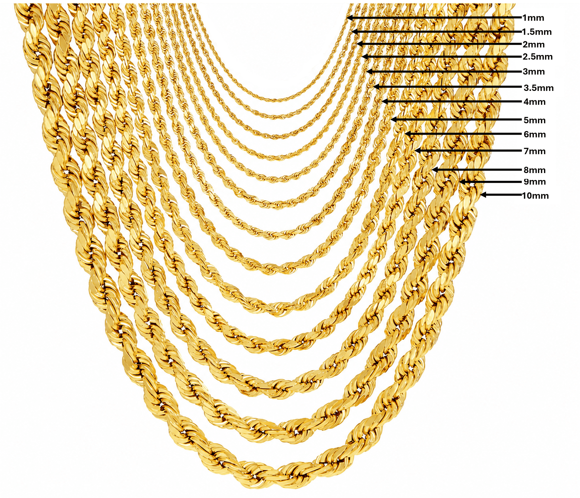 Hollow 14K Yellow Gold Rope Chain, 2mm Wide, Diamond-cut Finish, Made To Order., view 5