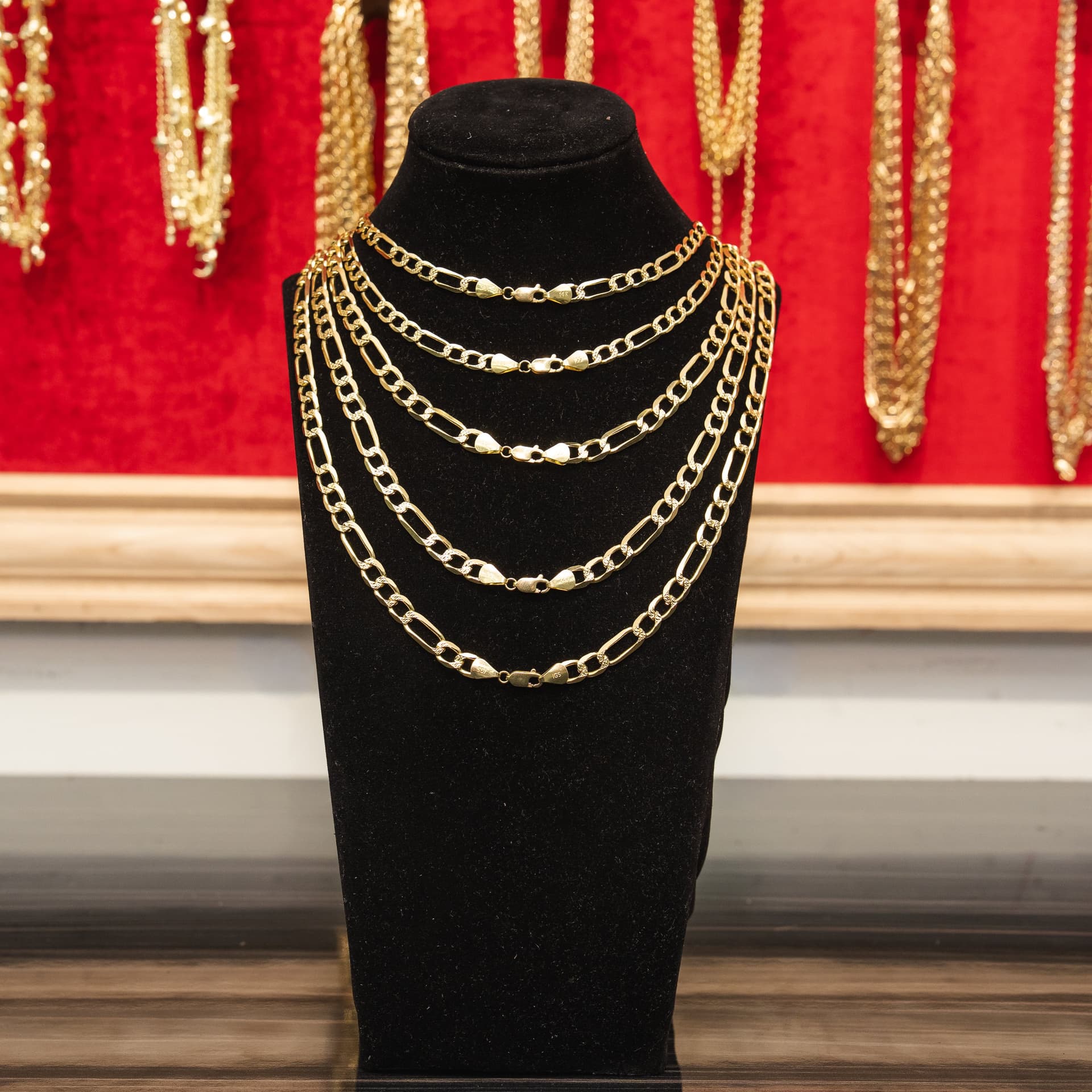 Solid 14K Yellow Gold Figaro Chain, 6mm Wide, Diamond-cut Finish, Made To Order.