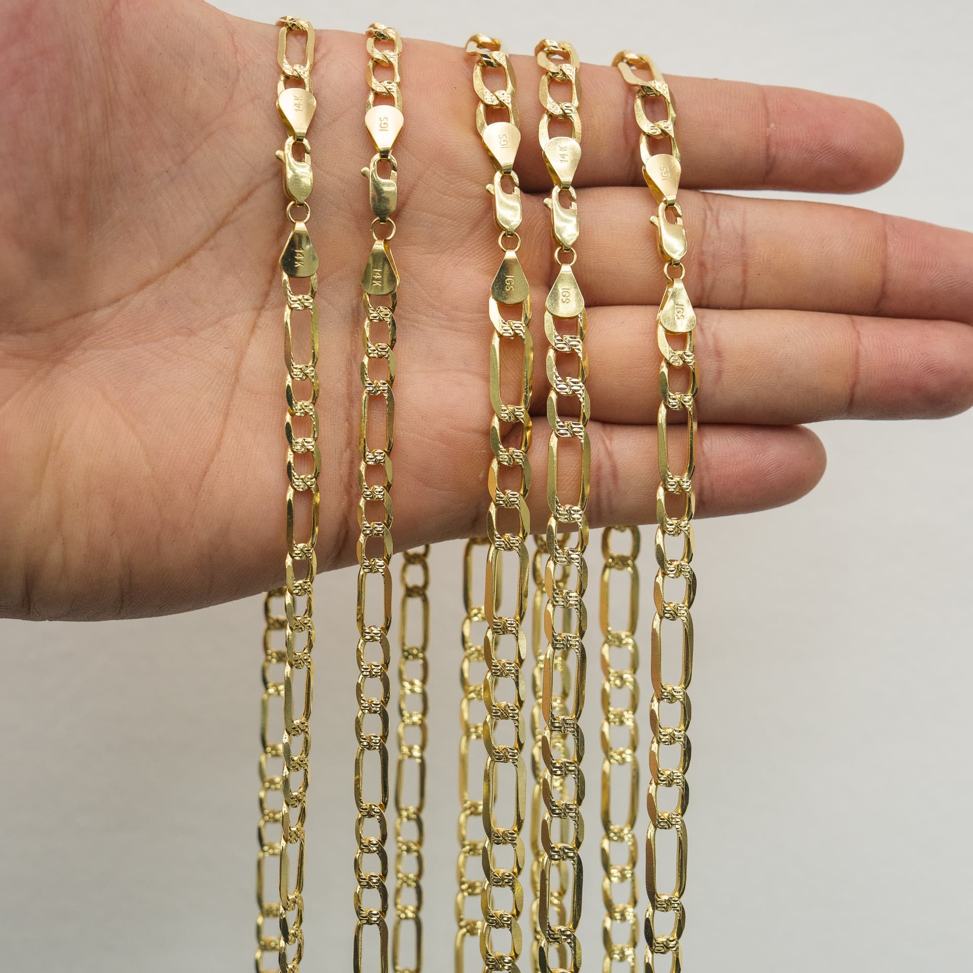 Solid 14K Yellow Gold Figaro Chain, 6mm Wide, Diamond-cut Finish, Made To Order., view 5