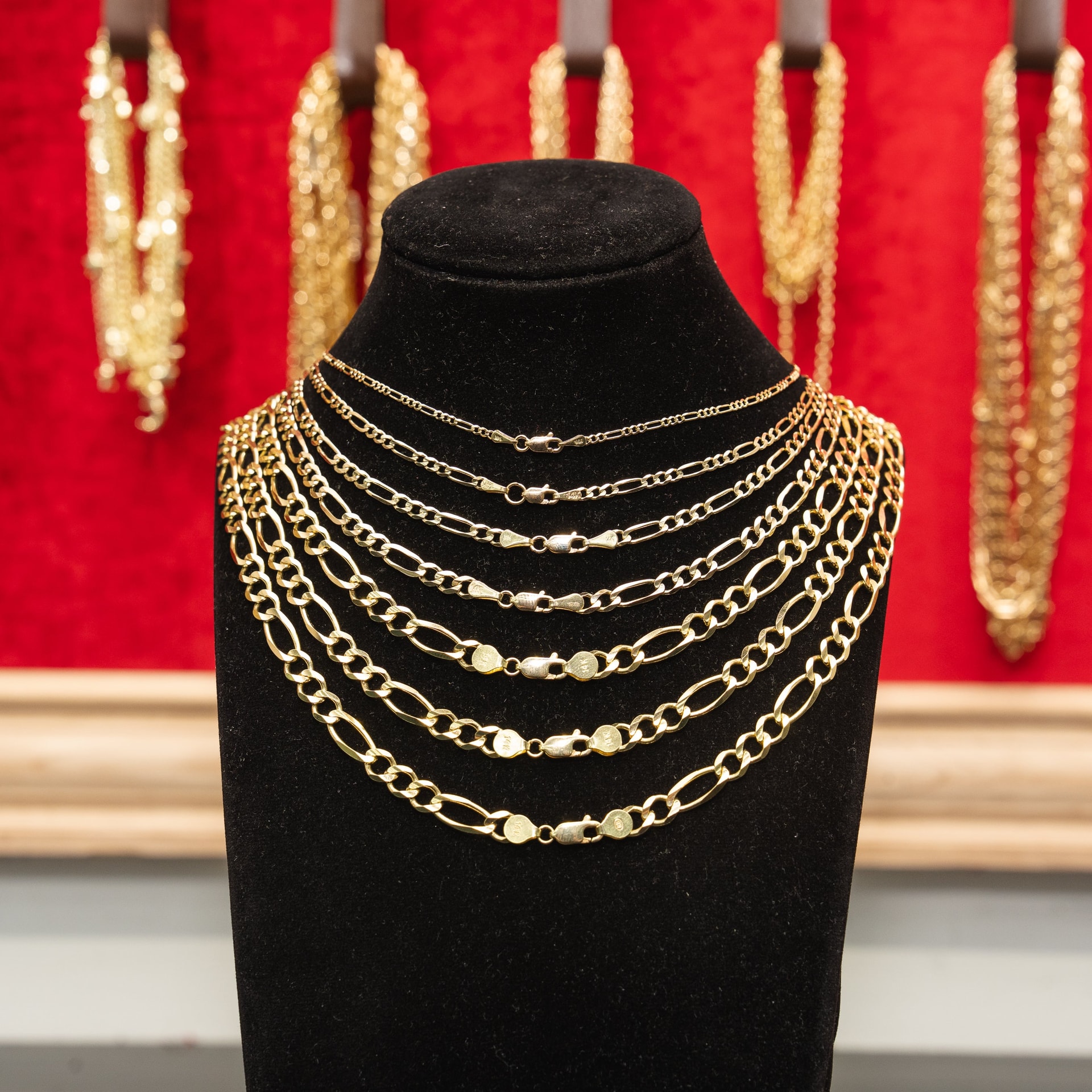 Solid 14K Yellow Gold Figaro Chain, 6.5mm Wide, Made To Order.
