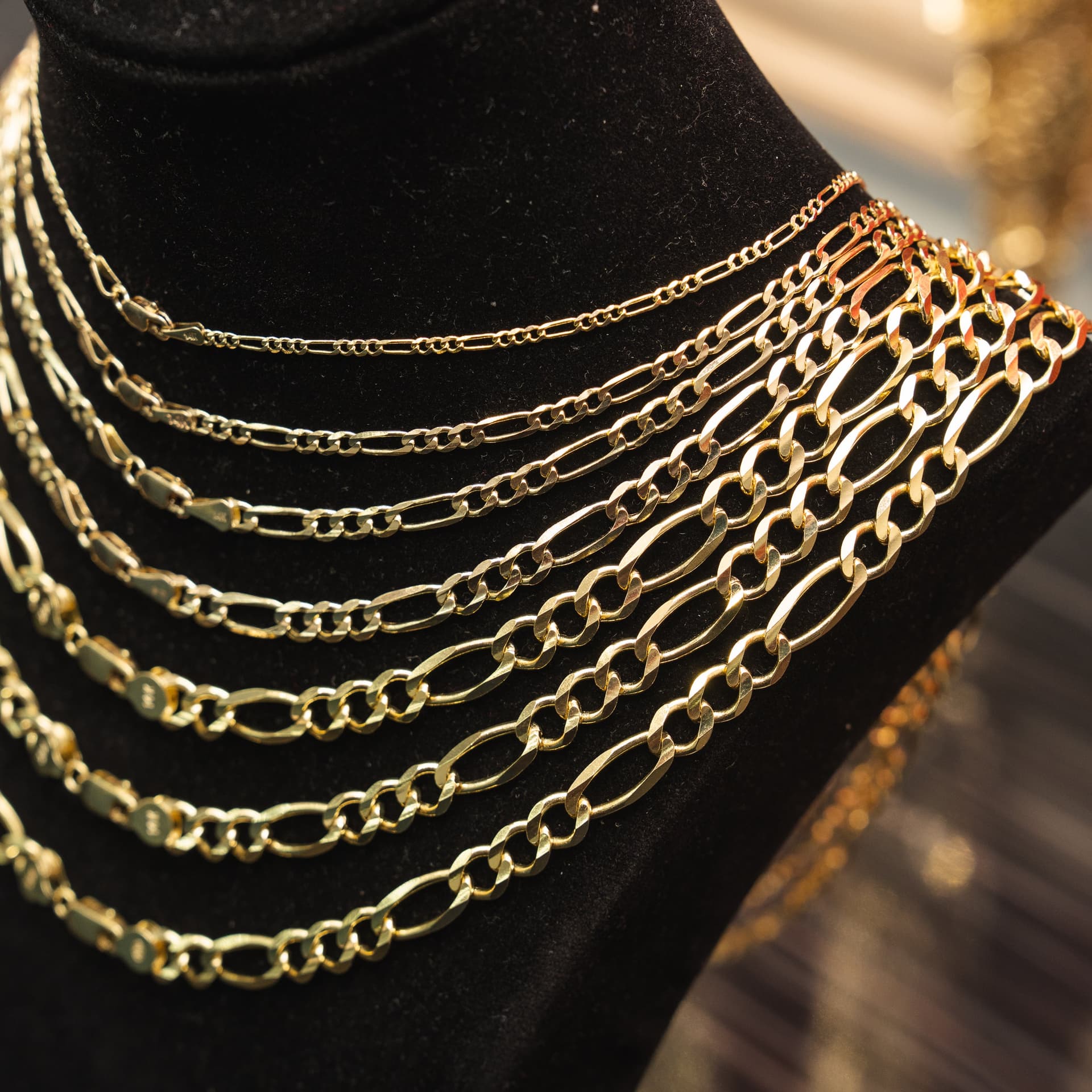 Solid 14K Yellow Gold Figaro Chain, 6.5mm Wide, Made To Order., view 3