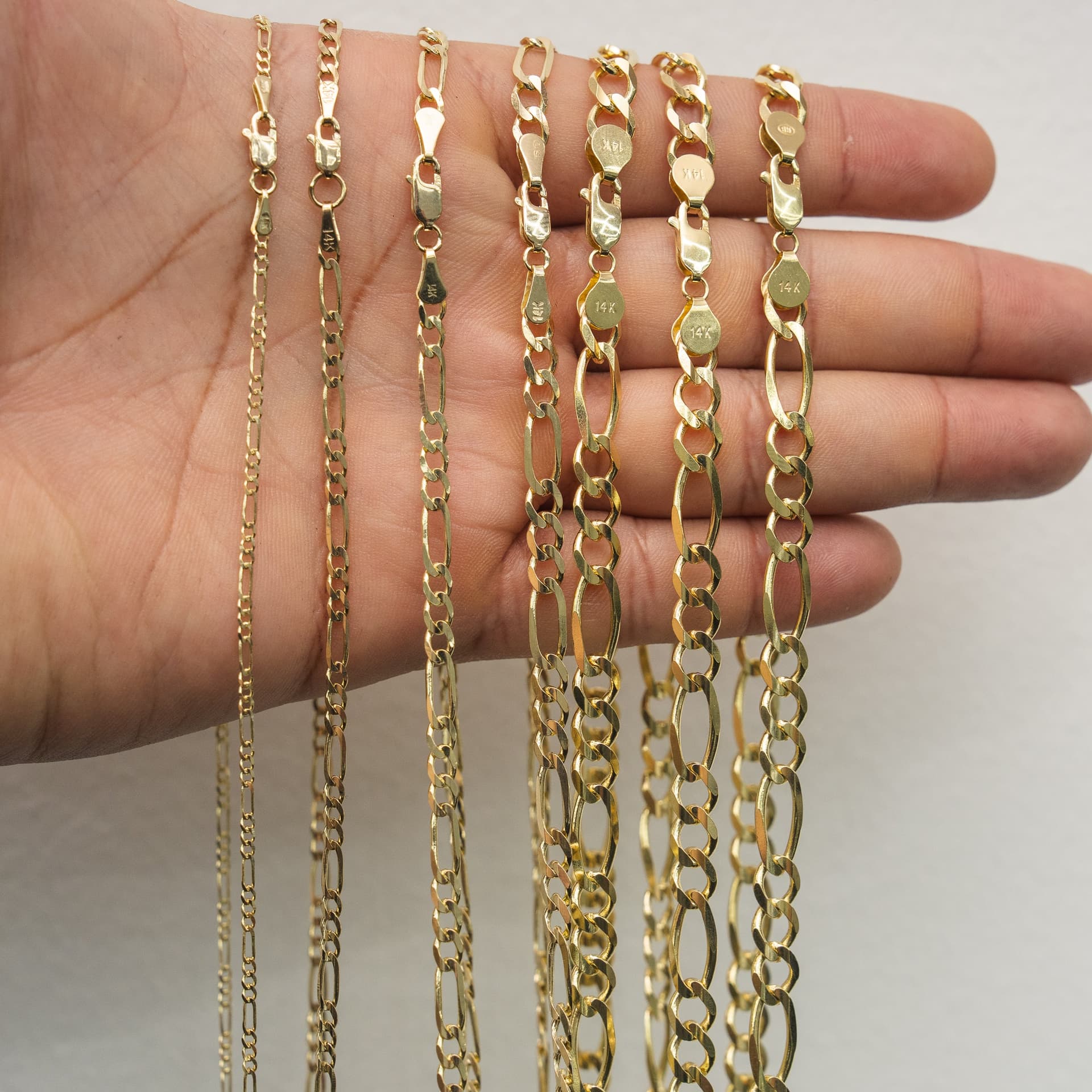 Solid 14K Yellow Gold Figaro Chain, 6.5mm Wide, Made To Order., view 4