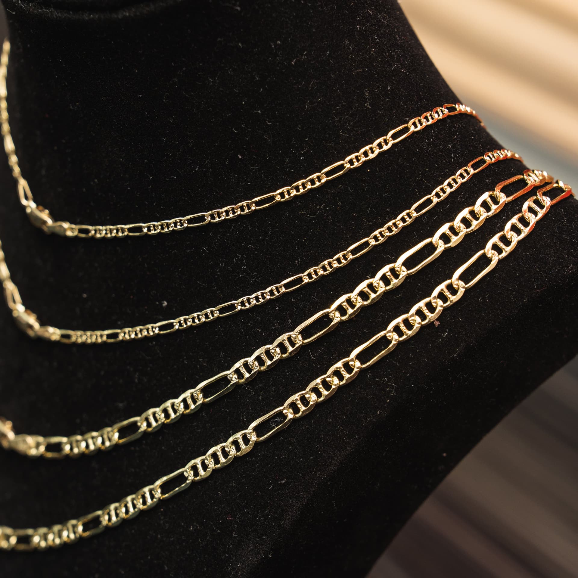 Solid 14K Yellow Gold Figaro Chain, 4.5mm Wide, Made To Order., view 3