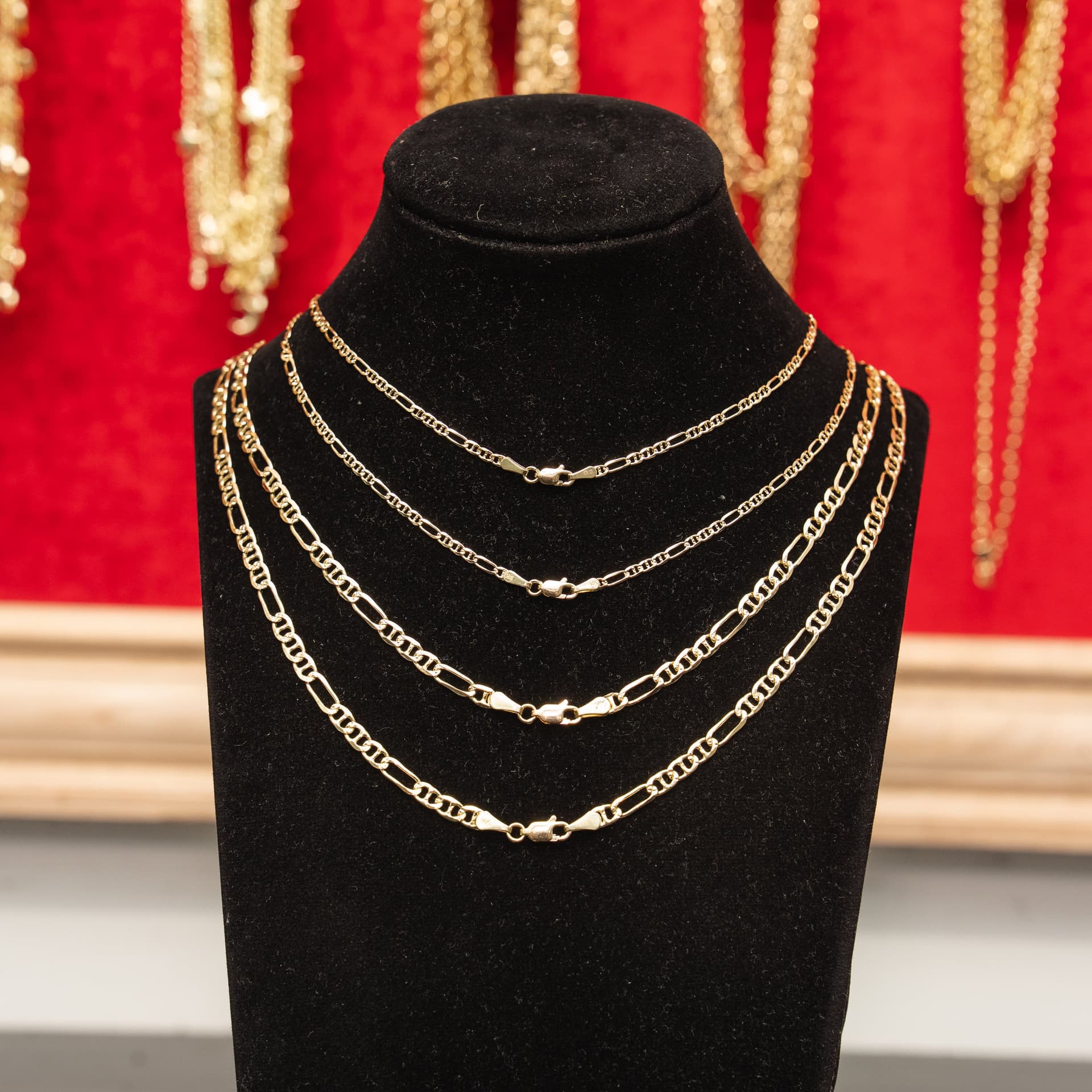 Solid 14K Yellow Gold Figaro Chain, 4.5mm Wide, Made To Order.