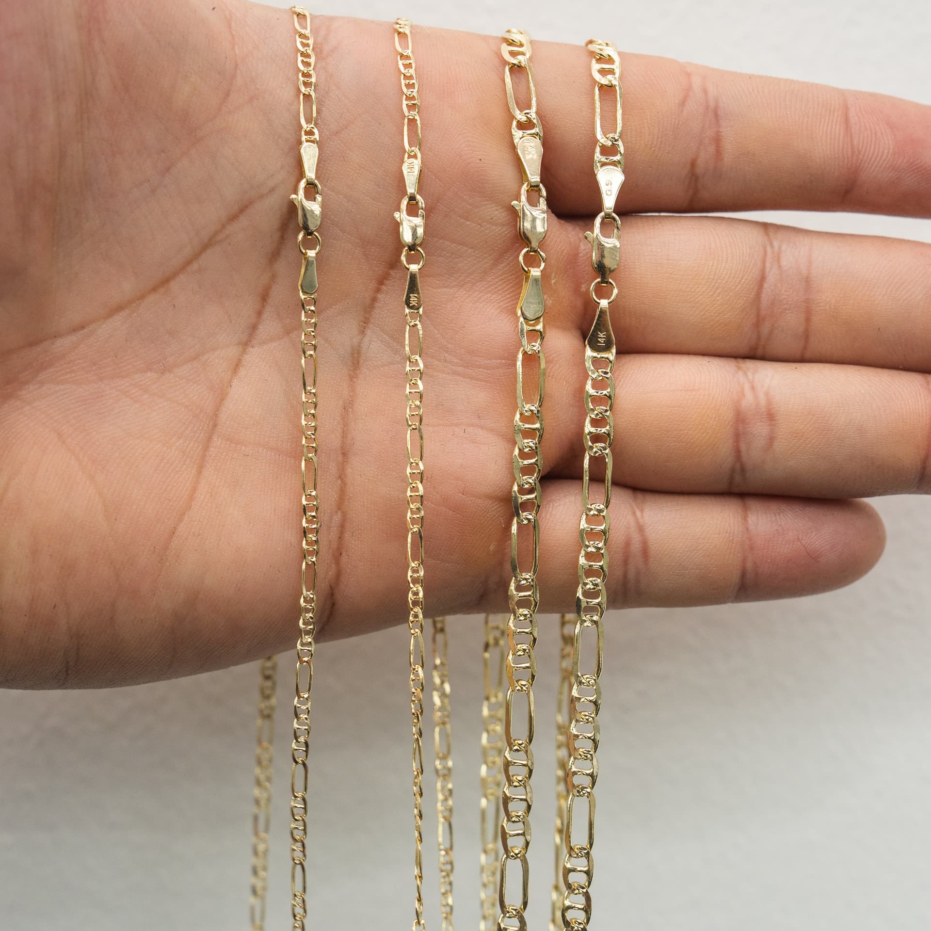 Solid 14K Yellow Gold Figaro Chain, 2.5mm Wide, Made To Order., view 5