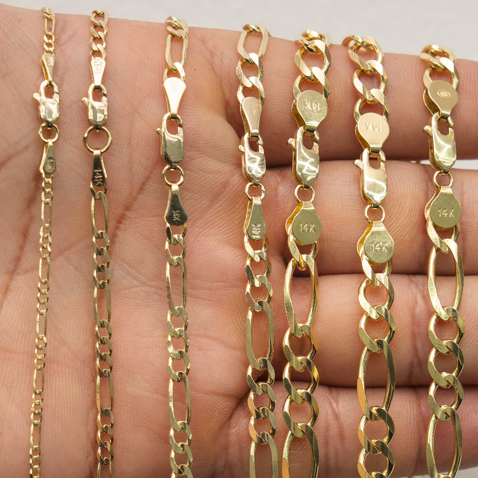 Solid 14K Yellow Gold Figaro Chain, 6.5mm Wide, Made To Order., view 5