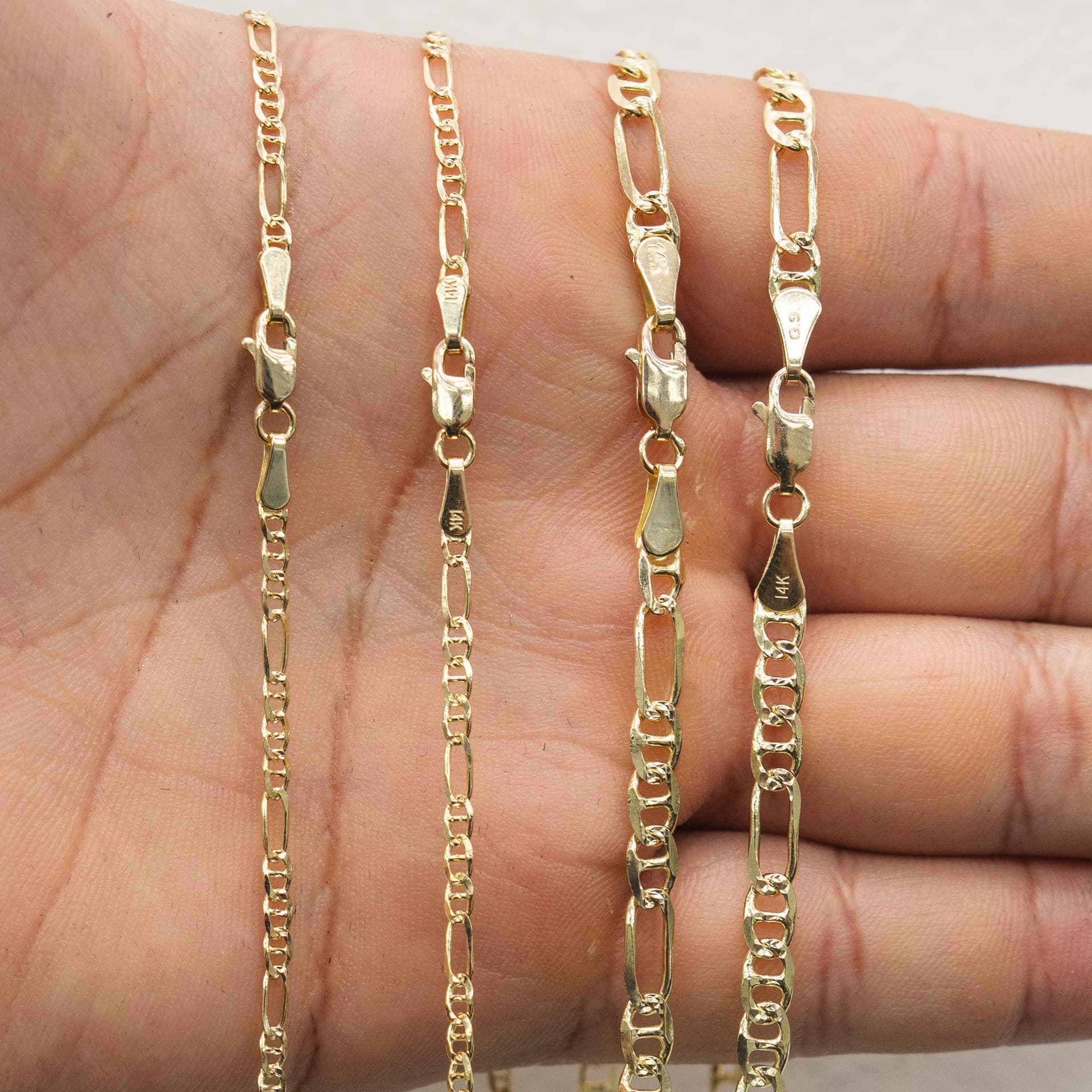 Solid 14K Yellow Gold Figaro Chain, 2.5mm Wide, Made To Order., view 4