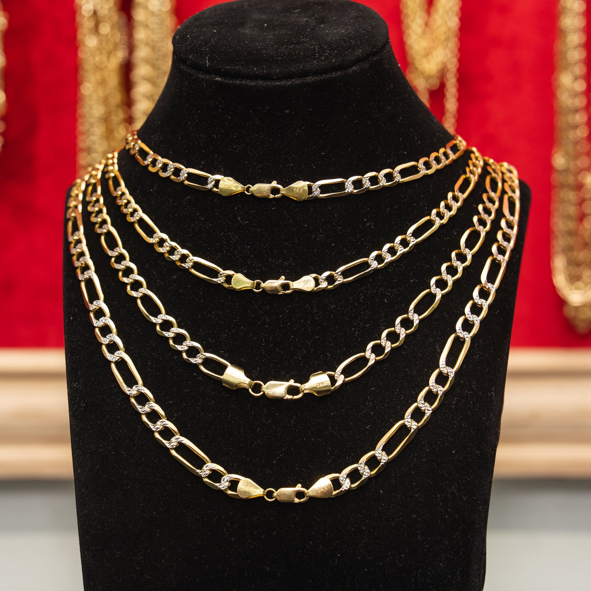 Solid 14K Yellow Gold Figaro Chain, 7mm Wide, Made To Order.