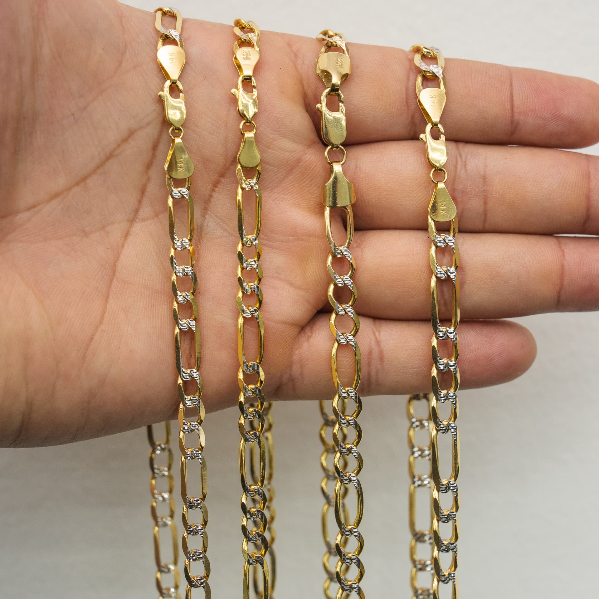 Solid 14K Yellow Gold Figaro Chain, 7mm Wide, Made To Order., view 4